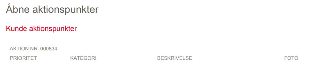Servicerapport Åbne aktionspunkter